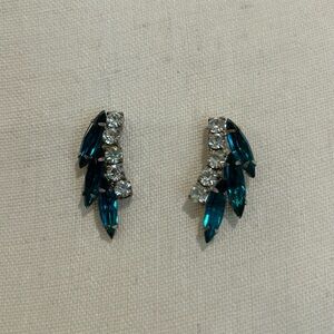 Teal and rhinestone costume earrings